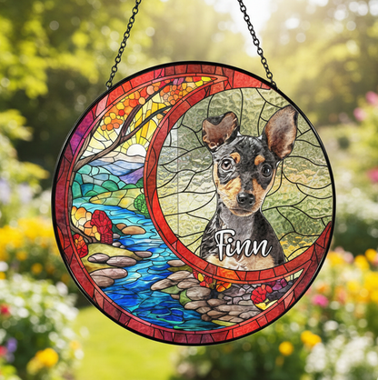 Custom Dog Art Suncatcher Stained Glass From Photo, Pet Memorial Gift, Cat Art Suncatcher,Gift for Dog Lovers,House Decor,Dog Portrait CDS02