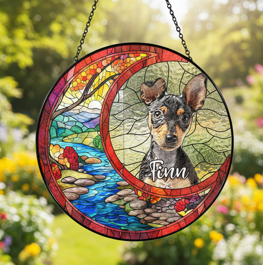 Custom Dog Art Suncatcher Stained Glass From Photo, Pet Memorial Gift, Cat Art Suncatcher,Gift for Dog Lovers,House Decor,Dog Portrait CDS02