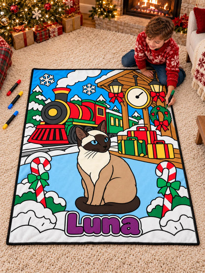 Personalized Christmas coloring blanket with Luna the cat