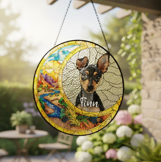 Custom Pet Portrait Stained Glass Suncatcher,Stained Glass Dog Memorial,Custom Dog Portrait from Photo,Sympathy Gift,Stained glass dog CDS02