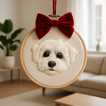 Personalized Pet Ornament With Name, Custom Pet Embroidered Ornament, Dog Portrait Christmas Keepsake, Dog Memorial Gift, Christmas Gift