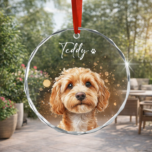 Personalized Watercolor Pet Photo Ornament, Dog Portrait Custom Memorial Keepsake Ornament