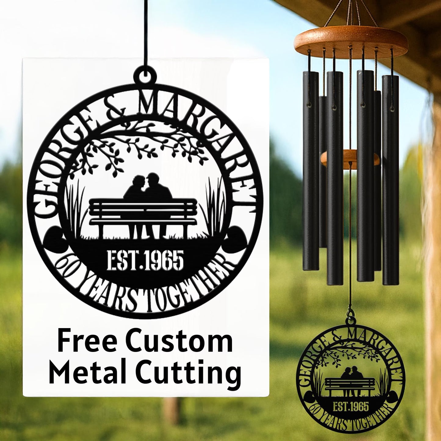 Couple Anniversary Wind Chime, Custom Etched Romantic Gift, Wedding Outdoor Decor, Personalized 25th/40th/50th Milestone, Parents Keepsake