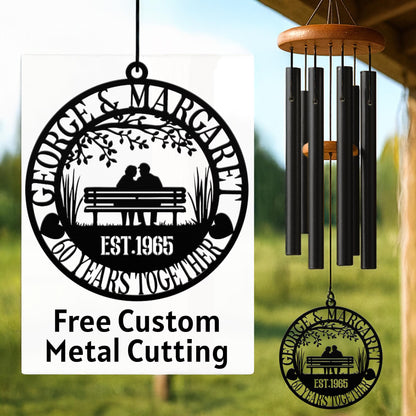 Couple Anniversary Wind Chime, Custom Etched Romantic Gift, Wedding Outdoor Decor, Personalized 25th/40th/50th Milestone, Parents Keepsake