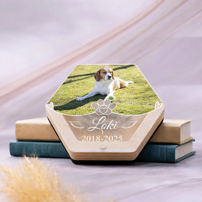 Custom Pet Memorial Photo Box – Personalized Fur Keepsake, Dog Loss Gift with Picture, Name & Fur Holder