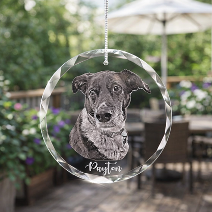 Personalized Pet Glass Ornament Engraved - Etched Your Dog Photo on Crystal Ornament