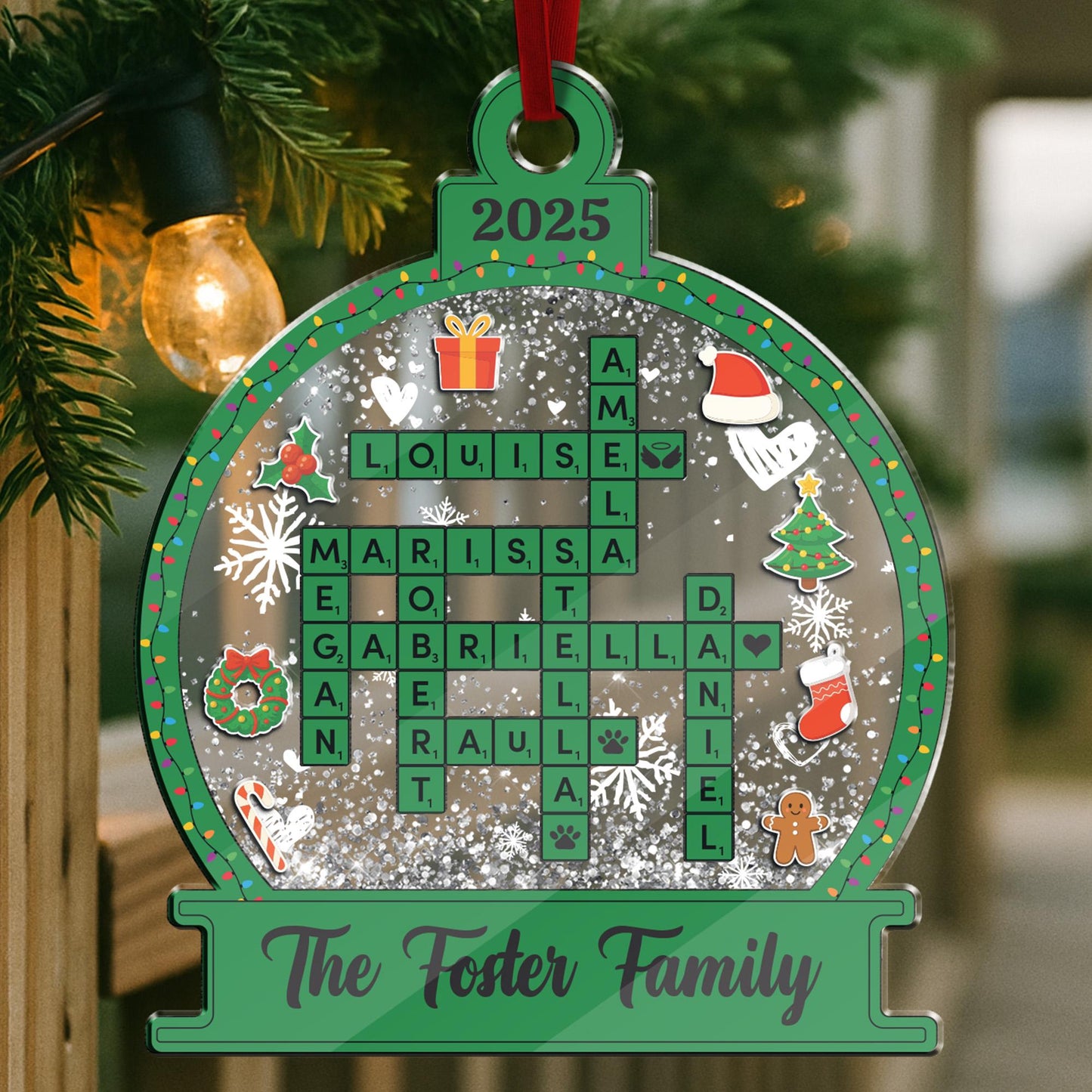 Custom Family Crossword Christmas Ornament, Personalized Scrabble Puzzle Name Ornament, Xmas Tree Decor, Family Gift for Parents or Kids