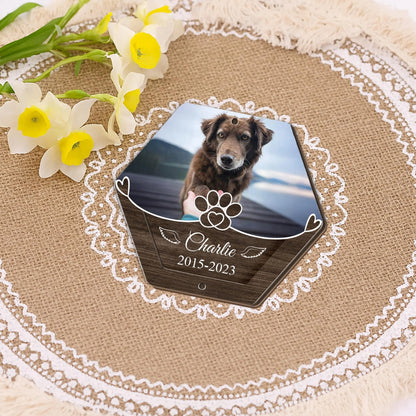 Custom Pet Memorial Photo Box – Personalized Fur Keepsake, Dog Loss Gift with Picture, Name & Fur Holder