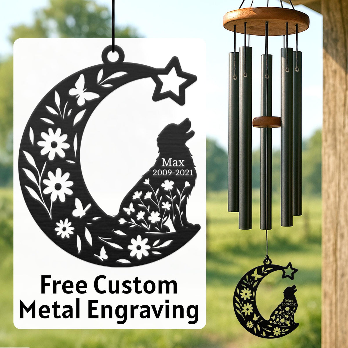 Personalized Pet Loss Wind Chime, Custom Engraved Dog or Cat Memorial Chime, Outdoor Garden Tribute Gift, Sympathy Remembrance Keepsake – gallery image 1