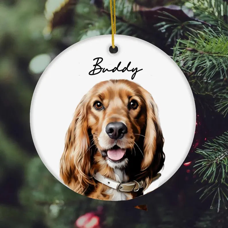 Personalized Watercolor Pet Photo Ornament | Custom Memorial Keepsake |