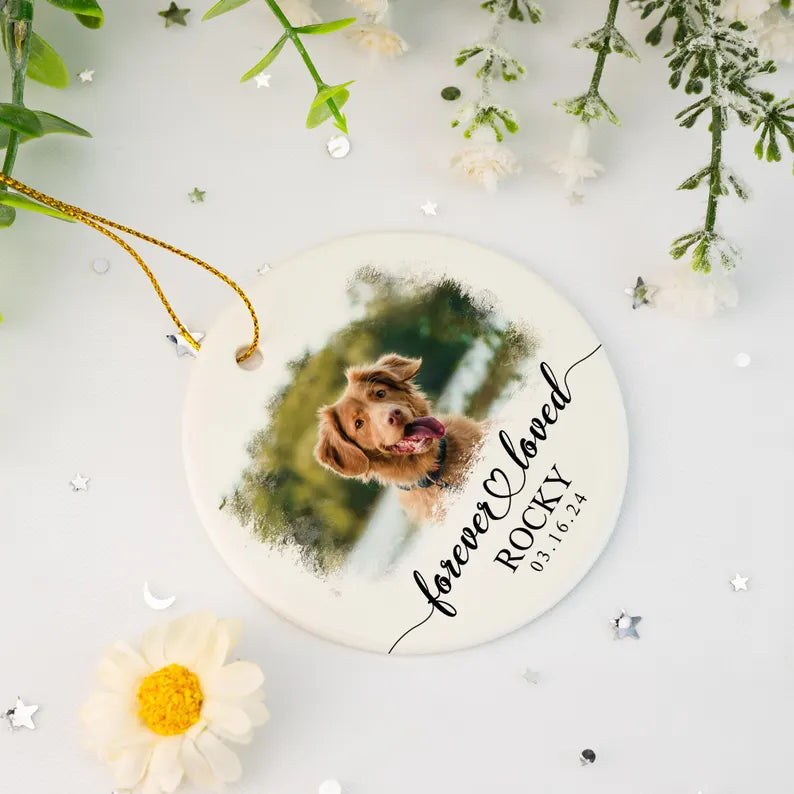 Pet Memorial Photo Ornament: Custom Dog Christmas Gift Keepsake, Personalized Use Photo Ornament For Loss Of Pet (STP-027)