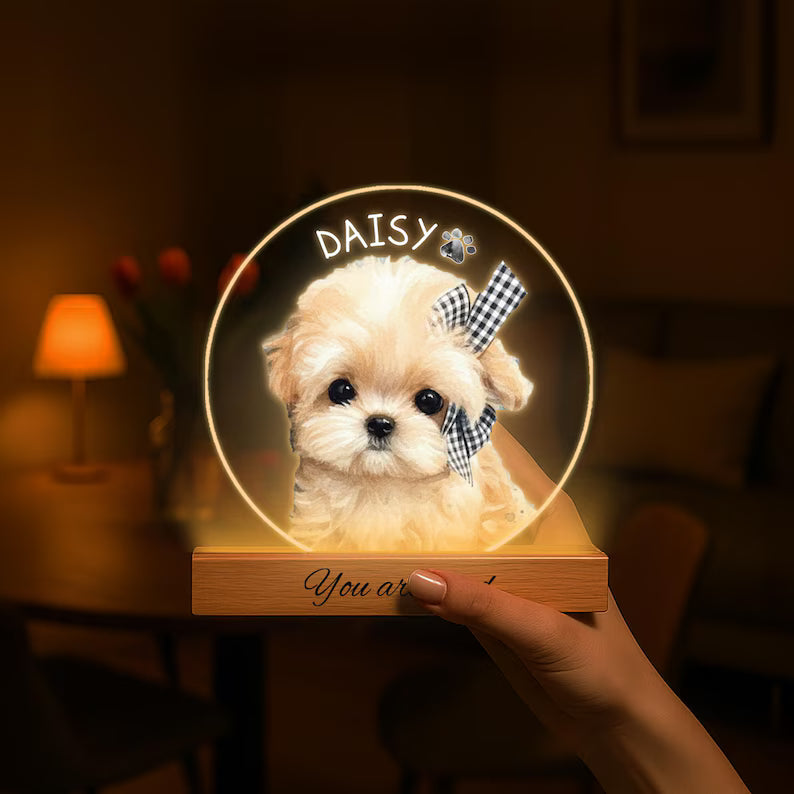 Custom Pet Photo Night Light: Personalized Dog & Cat Memorial Gift