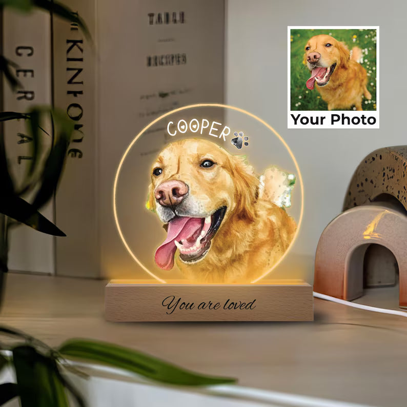 Custom Pet Photo Night Light: Personalized Dog & Cat Memorial Gift