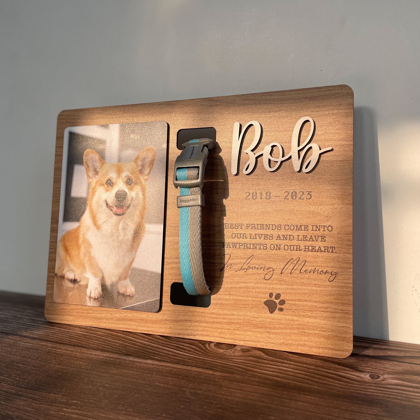 Custom Memorial Pet Collar With Photo, Pet Sympathy Gift, Dog Memorial Frame For Loss Of Dog, Memorial Wood Frame With Collar Holder MP02
