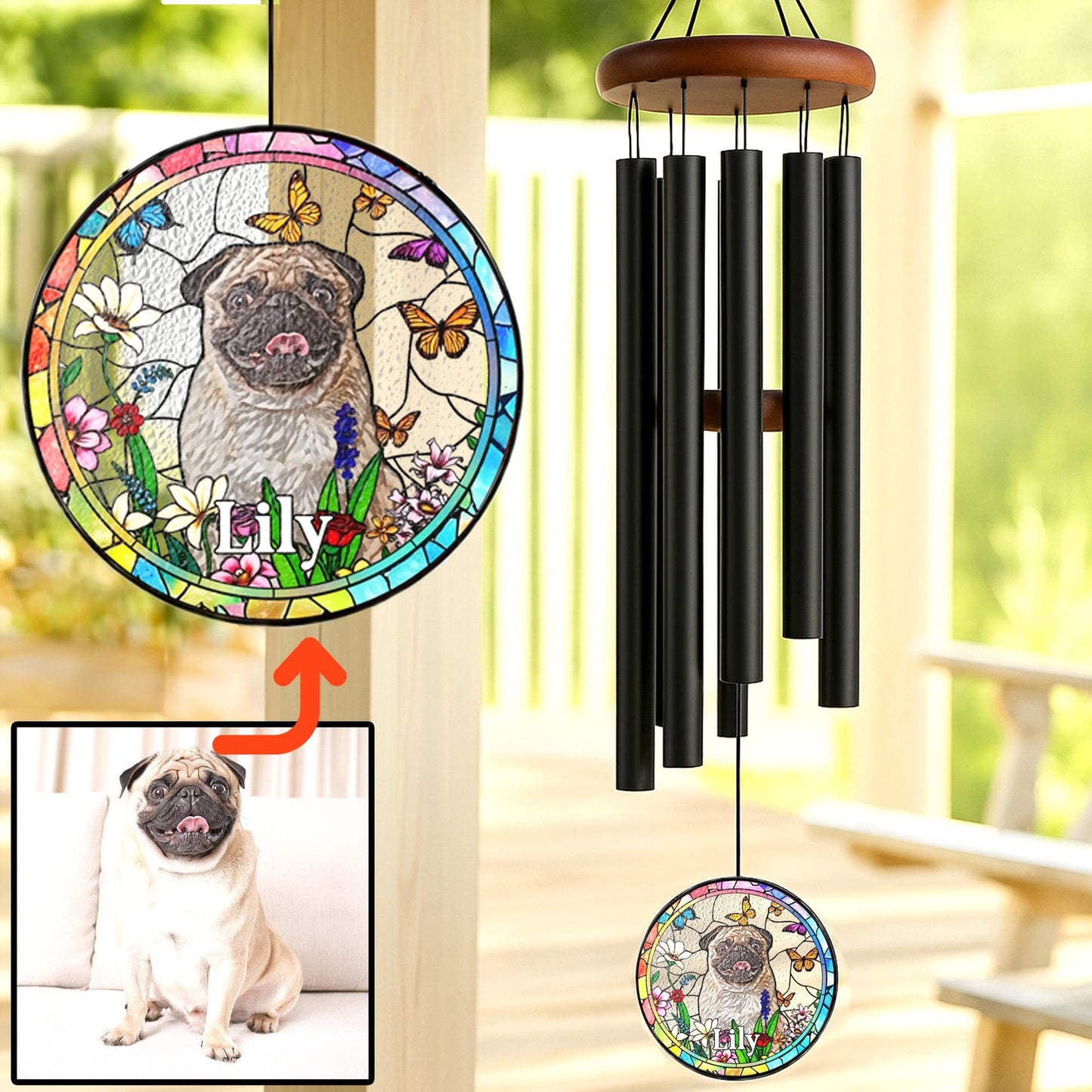 Personalized Pet Remembrance Wind Chime, Stained Glass Sun Catcher for Pet Passing, Condolence Yard Present, Memorial Token Decor - image 1
