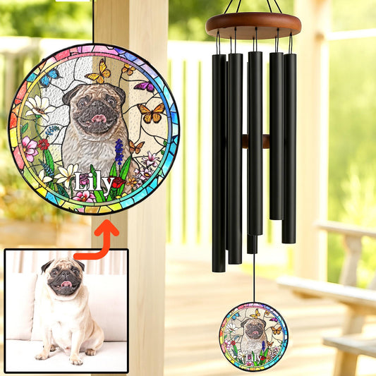 Personalized Pet Remembrance Wind Chime, Stained Glass Sun Catcher for Pet Passing, Condolence Yard Present, Memorial Token Decor - image 1