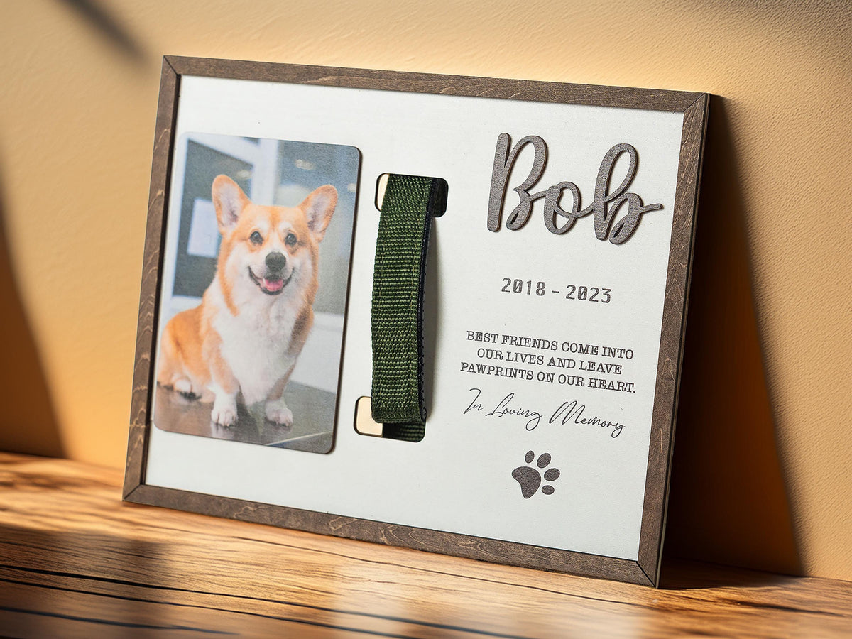 Etsy 1669298795 — Memorial Pet Collar Sign, Dog Memorial Wood Frame With Collar Holder, Dog Memorial Gifts, Pet Loss Gifts, Pet Sympathy Gift MP04 — image 1
