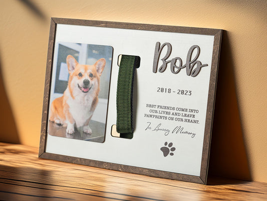 Etsy 1669298795 — Memorial Pet Collar Sign, Dog Memorial Wood Frame With Collar Holder, Dog Memorial Gifts, Pet Loss Gifts, Pet Sympathy Gift MP04 — image 1