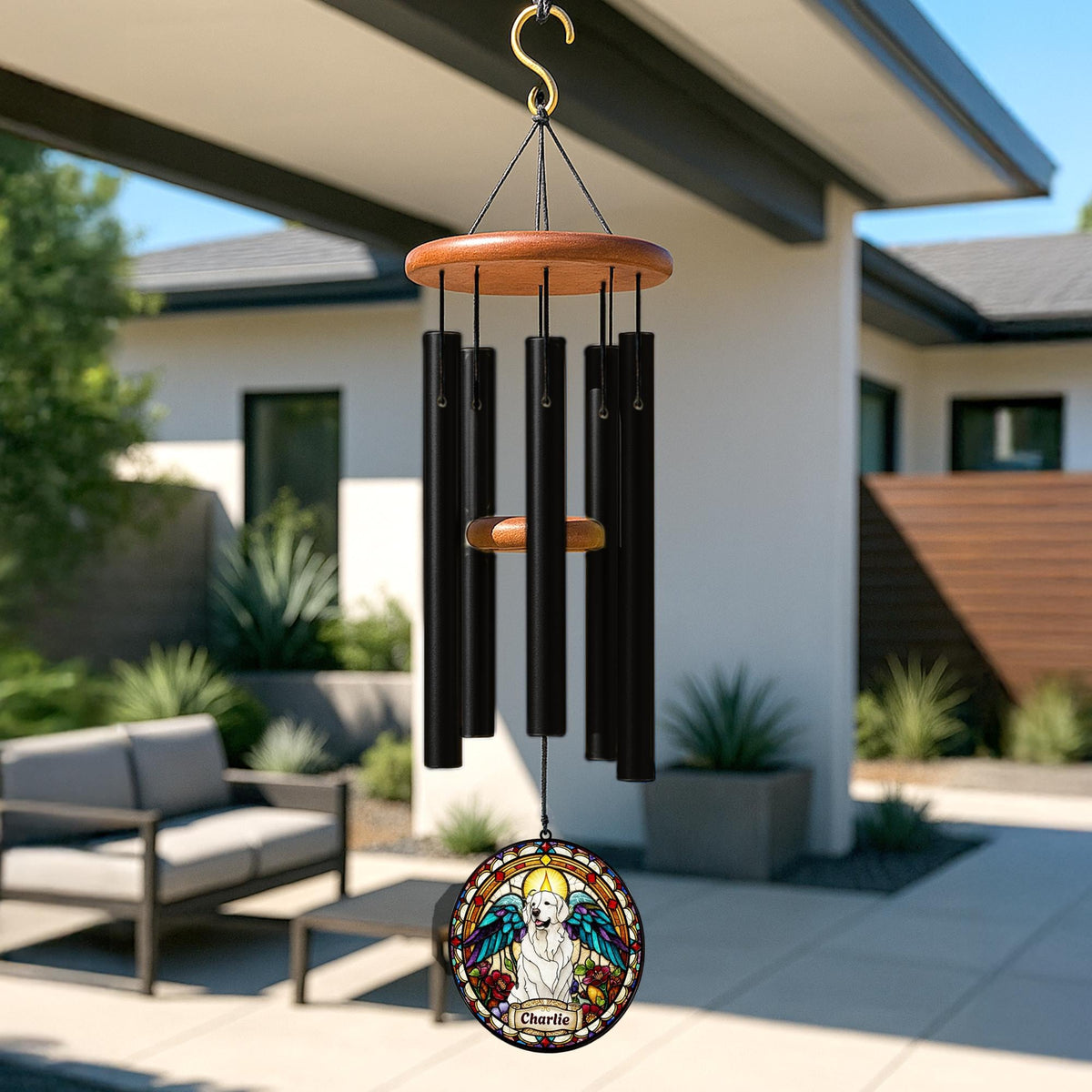 Personalized Dog Portrait Wind Chime, Custom Pet Memorial Stained Glass Photo Suncatcher, Dog Loss Keepsake, Pet Loss Gift - gallery image 4
