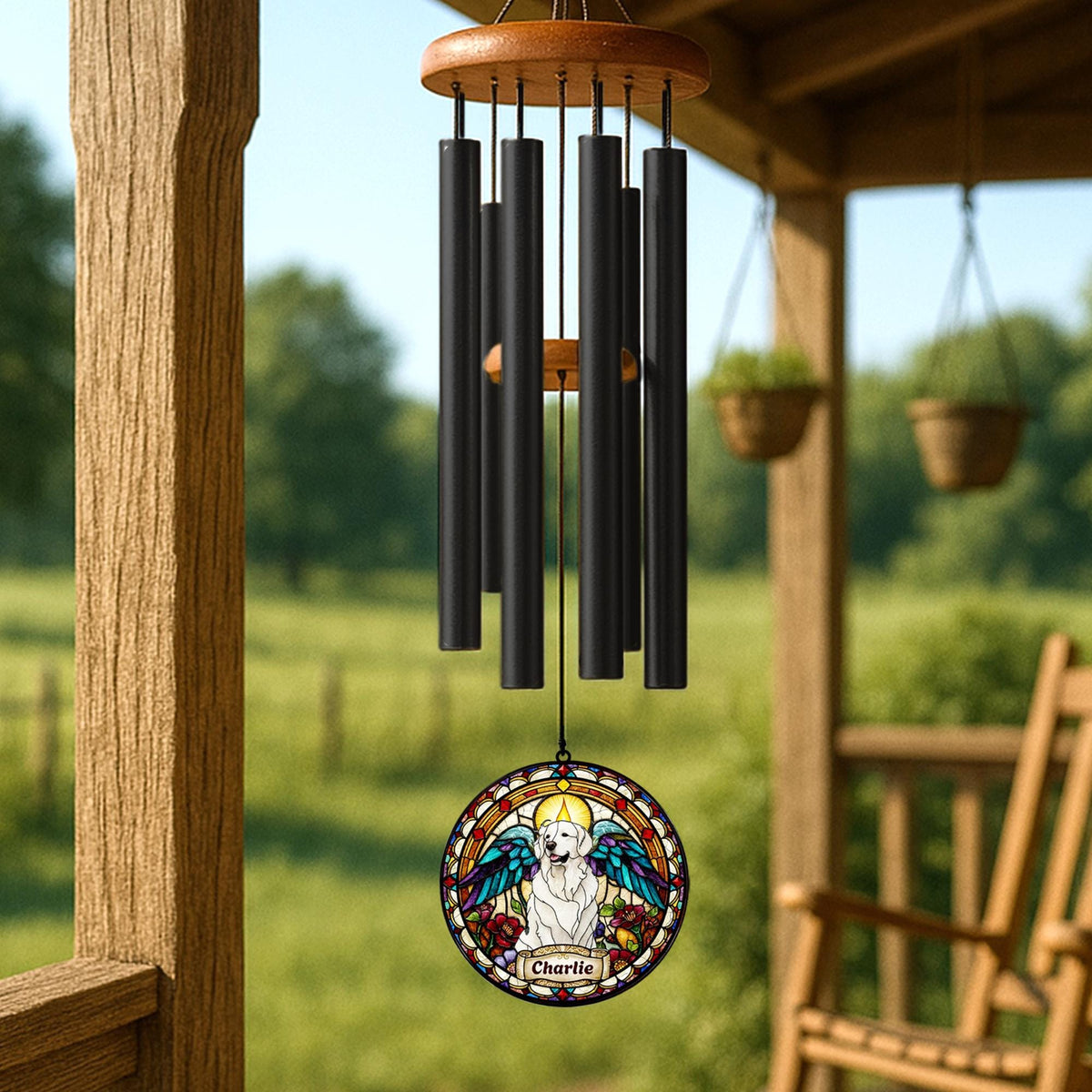 Personalized Dog Portrait Wind Chime, Custom Pet Memorial Stained Glass Photo Suncatcher, Dog Loss Keepsake, Pet Loss Gift - gallery image 6