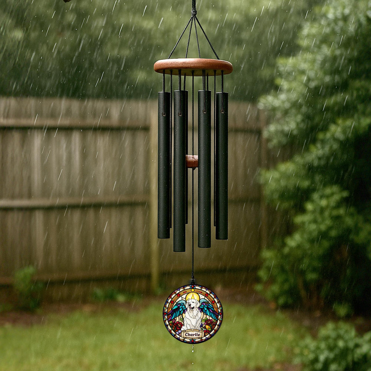 Personalized Dog Portrait Wind Chime, Custom Pet Memorial Stained Glass Photo Suncatcher, Dog Loss Keepsake, Pet Loss Gift - gallery image 7