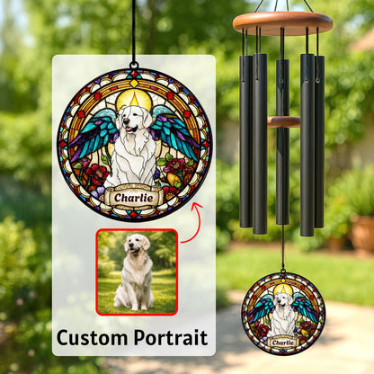 Personalized Dog Portrait Wind Chime, Custom Pet Memorial Stained Glass Photo Suncatcher, Dog Loss Keepsake, Pet Loss Gift - gallery image 1