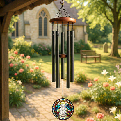 Personalized Dog Portrait Wind Chime, Custom Pet Memorial Stained Glass Photo Suncatcher, Dog Loss Keepsake, Pet Loss Gift - gallery image 9