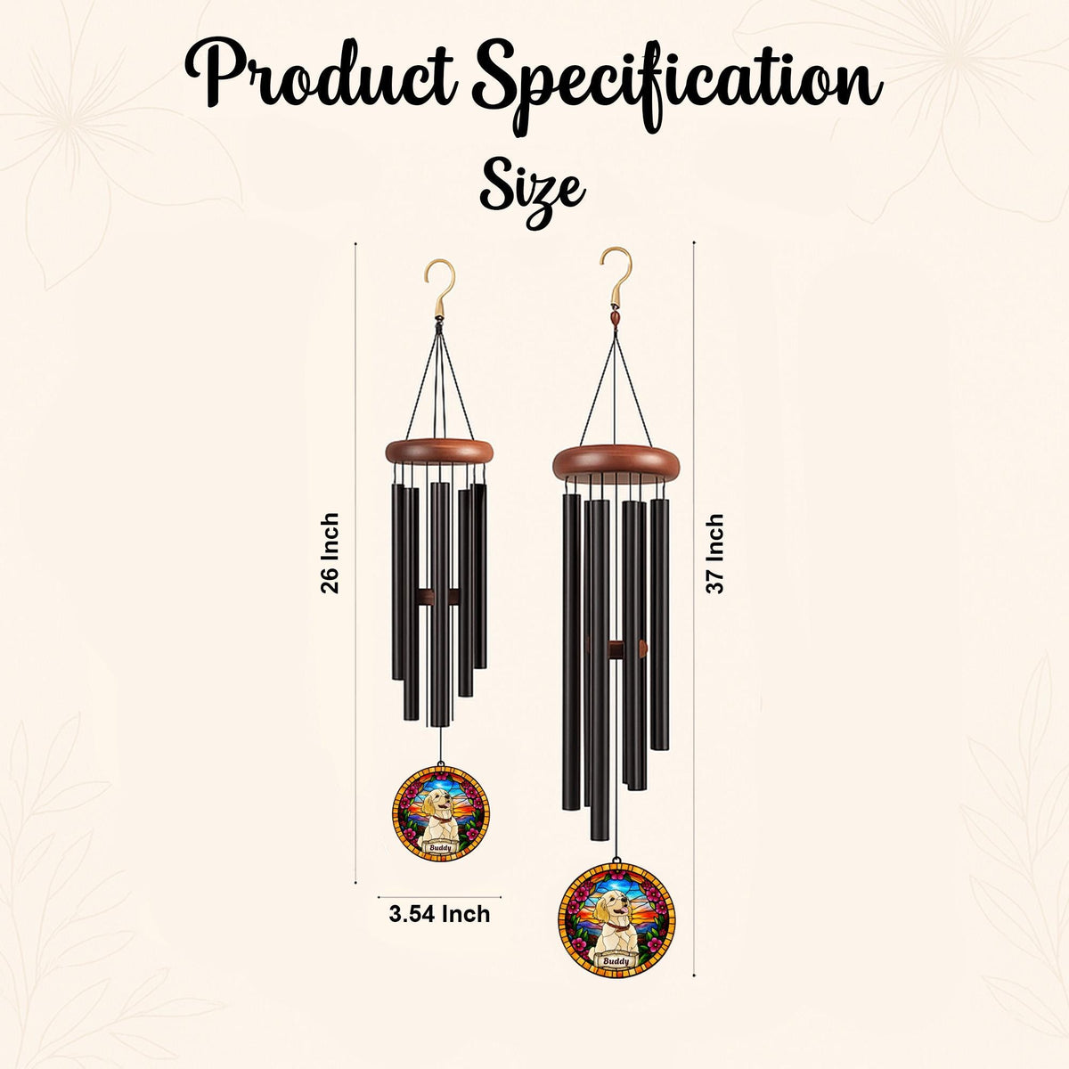 Personalized Dog Portrait Wind Chime, Custom Pet Memorial Stained Glass Photo Suncatcher, Dog Loss Keepsake, Pet Loss Gift - gallery image 10