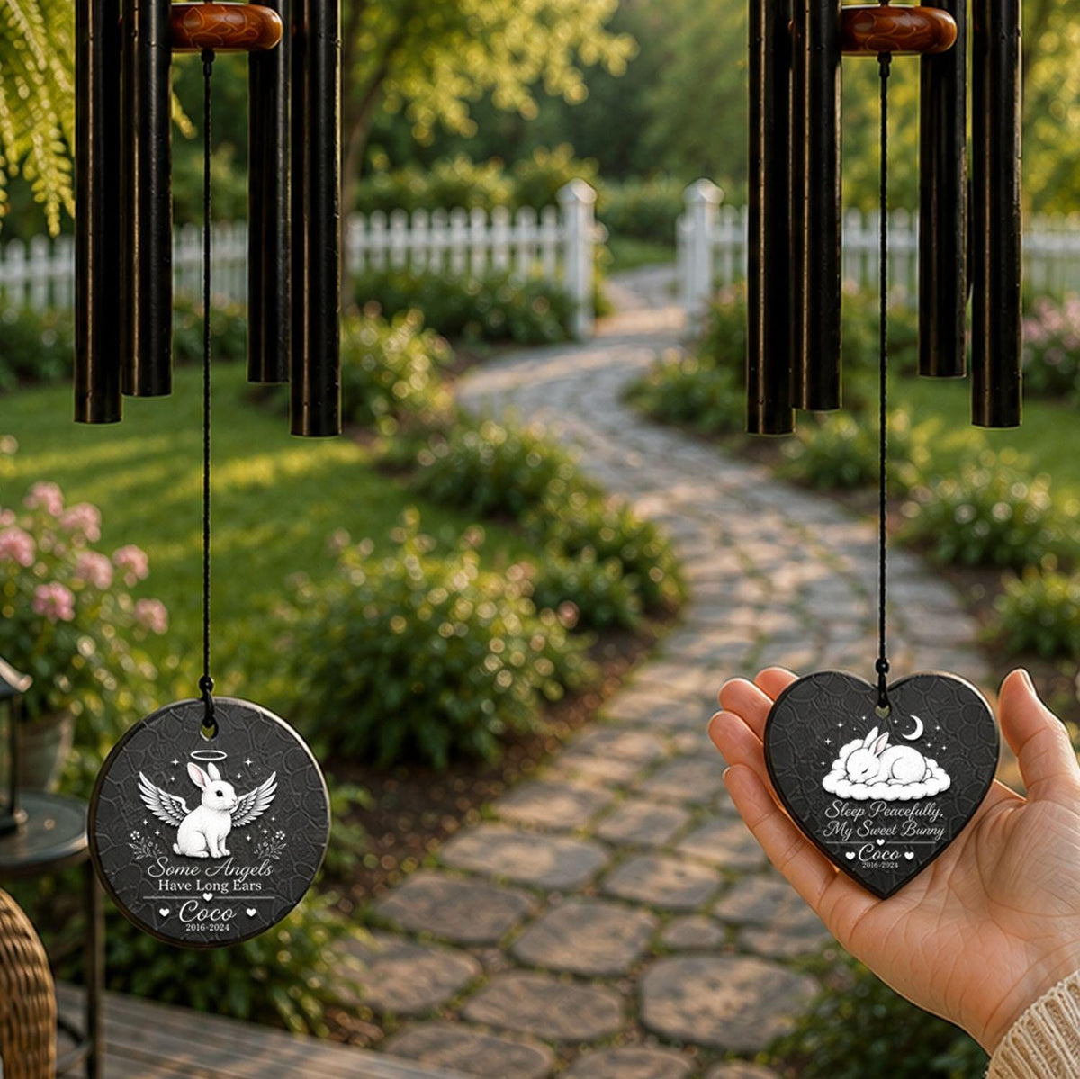 Rabbit Memorial Wind Chime, Personalized Rabbit Loss Gift, Bunny Memorial Windchime, Rainbow Bridge Gift, Stone Sail Rabbit Memorial - image 9