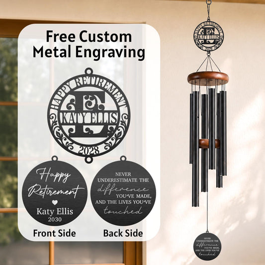 Personalized Retirement Wind Chime, Monogram Happy Retirement Custom Engraved Gift, Name & Year Keepsake for Women Nurse Teacher Coworker