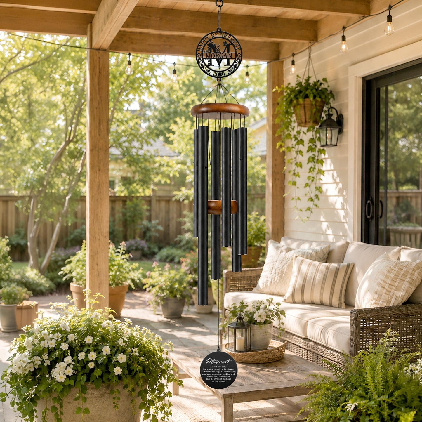Personalized Retirement Wind Chime, Monogram Happy Retirement Custom Engraved Gift, Name & Year Keepsake for Women Nurse Teacher Coworker