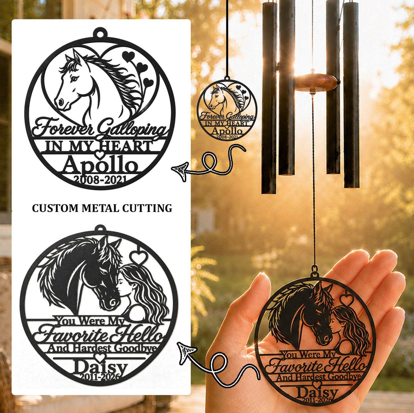Horse Memorial Wind Chime, Personalized Horse Loss Gift, Custom Metal Horse Memorial, Rainbow Bridge Gift, Pet Remembrance - image 1