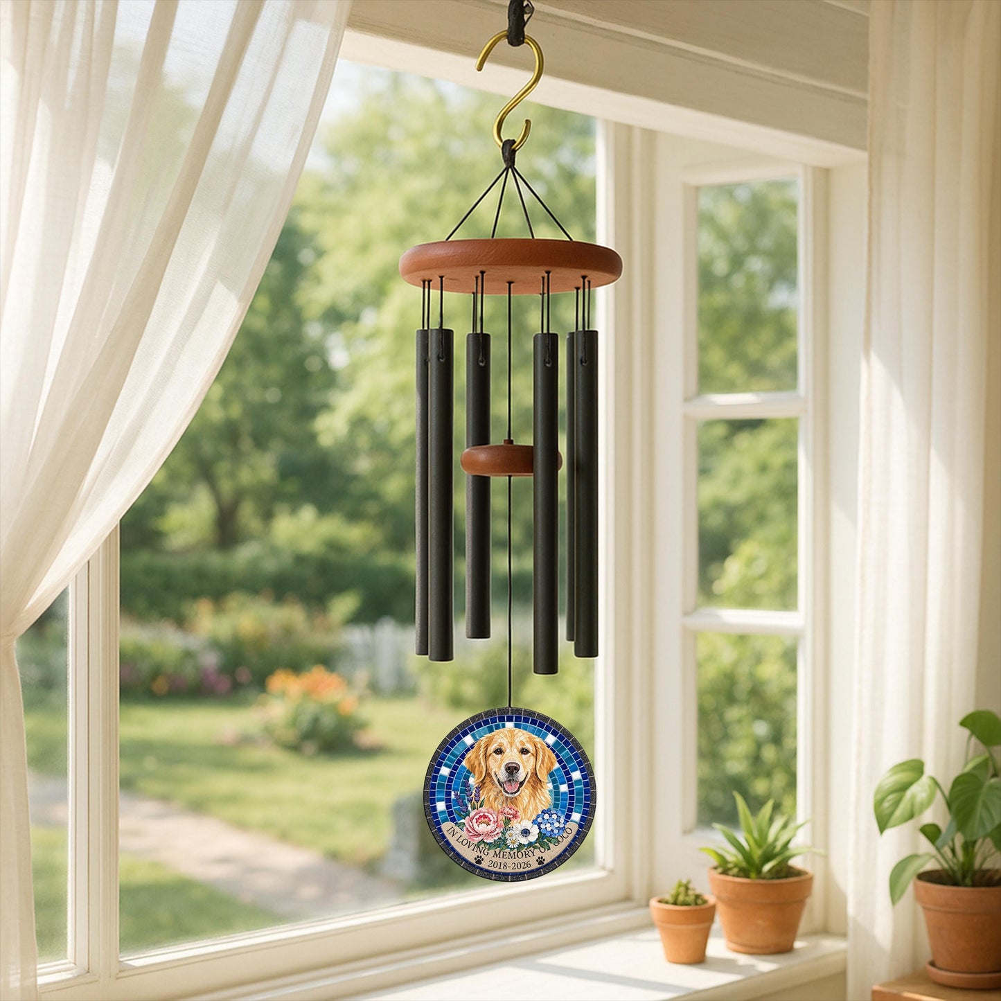 Golden Retriever Memorial Wind Chime, Personalized Navy Mosaic, Pet Bereavement Gift, Dog Tribute Decor - image 3