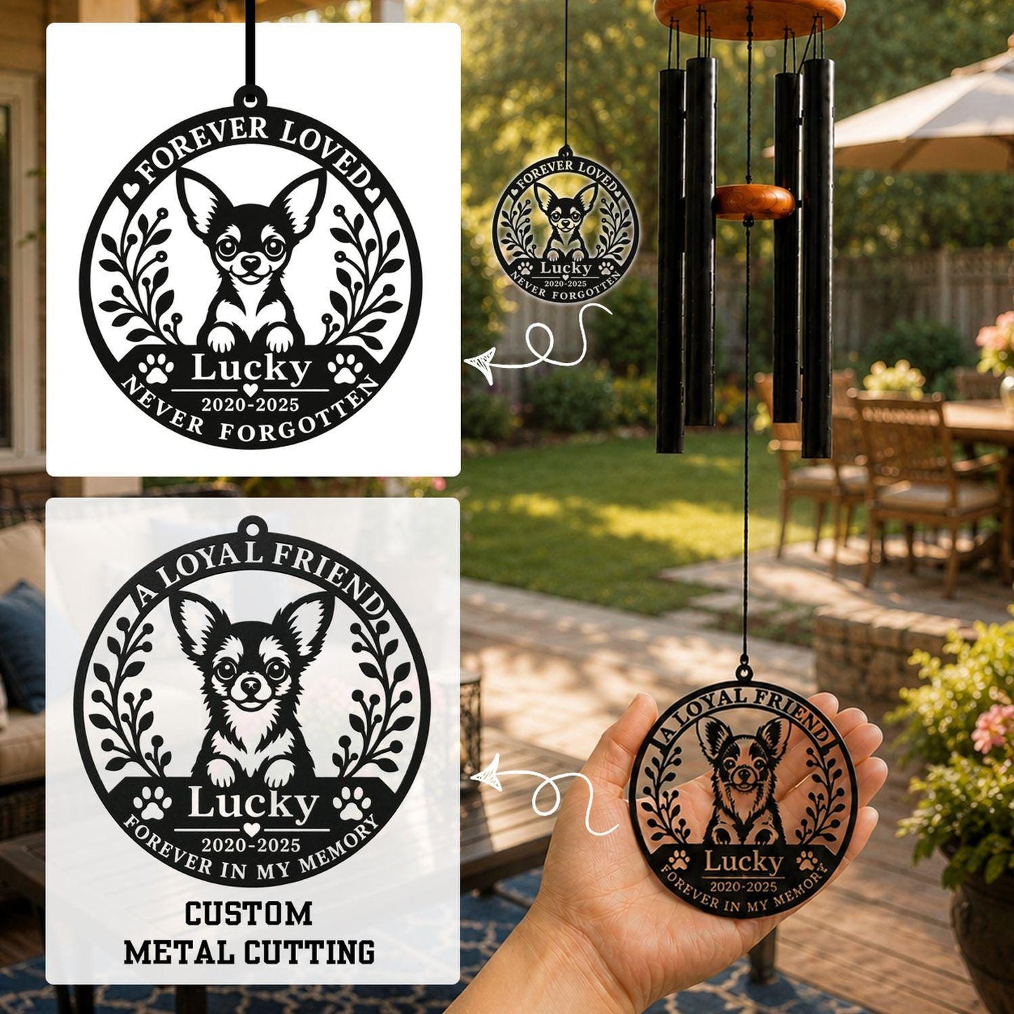 Chihuahua Memorial Wind Chime, Personalized Dog Loss Gift, Custom Metal Dog Memorial, Rainbow Bridge Gift, Pet Remembrance - image 1