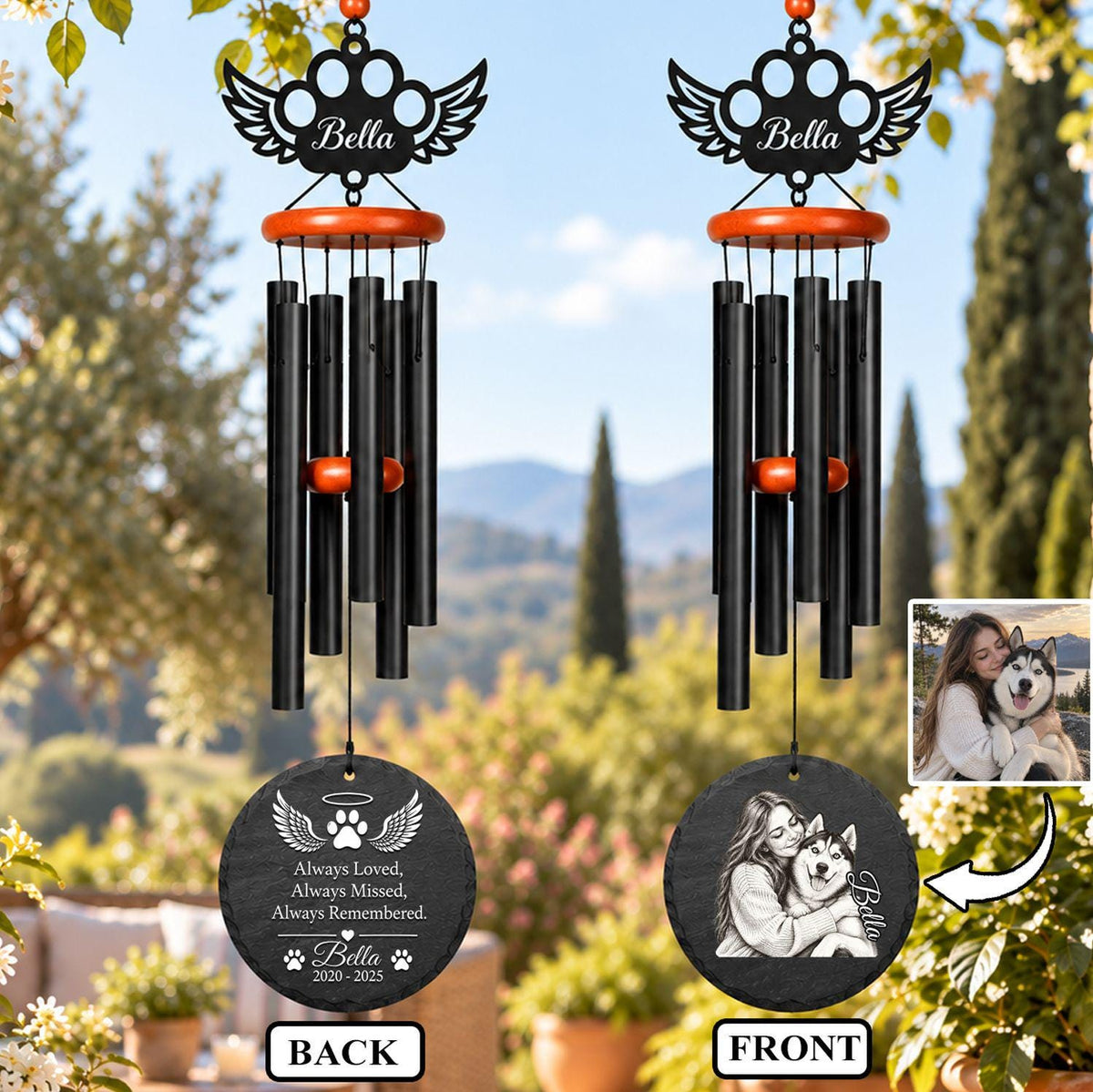 Pet Photo Wind Chime, Personalized Dog or Cat Memorial Gift, 5 Portrait Styles, Rainbow Bridge Loss Keepsake - image 4