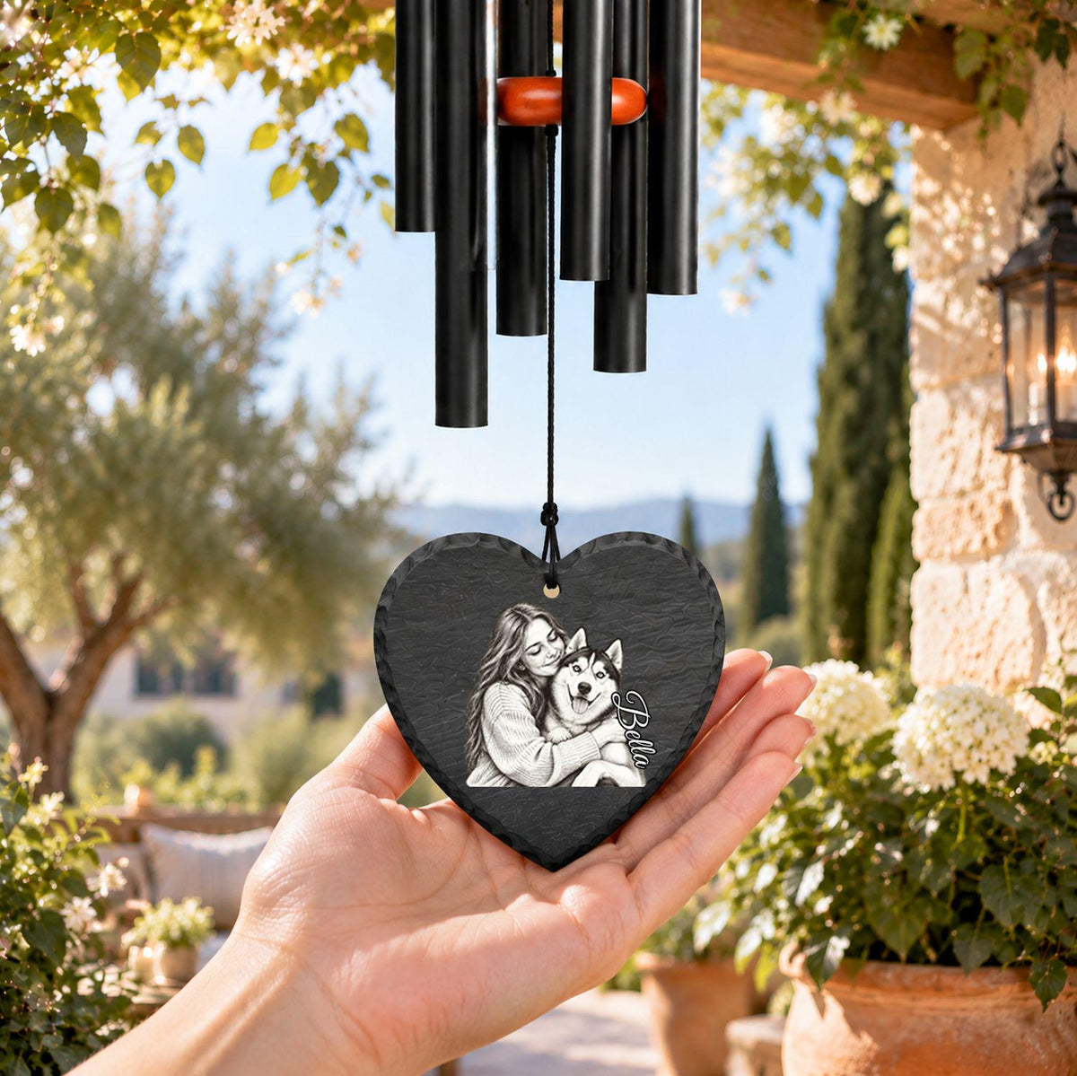 Pet Photo Wind Chime, Personalized Dog or Cat Memorial Gift, 5 Portrait Styles, Rainbow Bridge Loss Keepsake - image 10