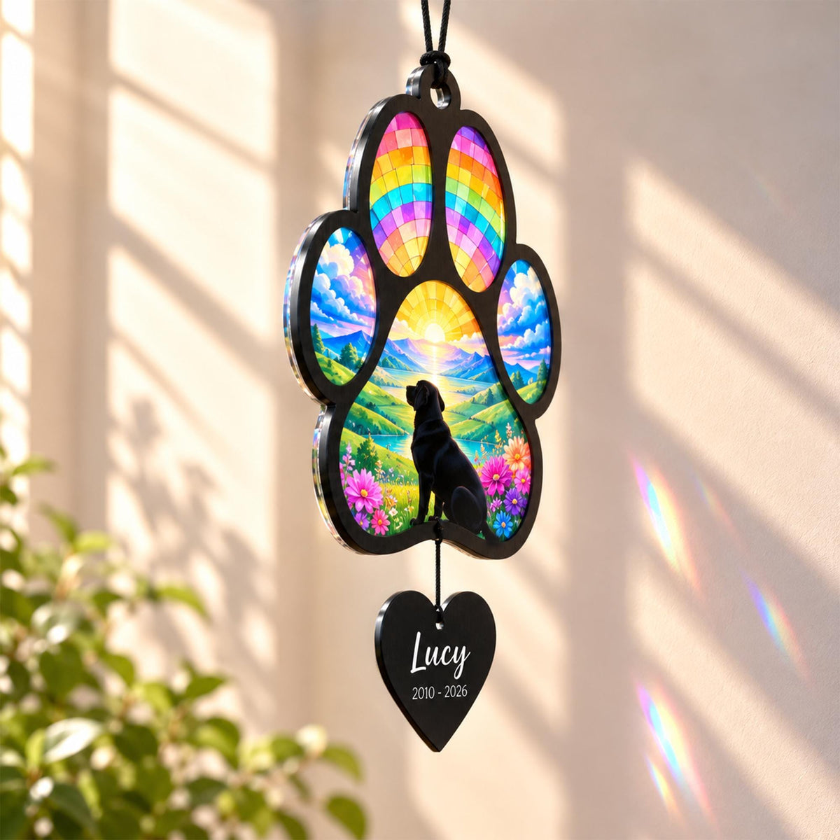 Golden Retriever Suncatcher, Custom Sunset Pet Memorial Ornament, Personalized Golden Silhouette, Ra