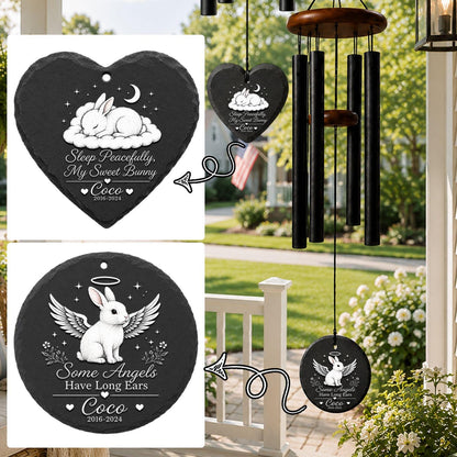 Rabbit Memorial Wind Chime, Personalized Rabbit Loss Gift, Bunny Memorial Windchime, Rainbow Bridge Gift, Stone Sail Rabbit Memorial - image 1