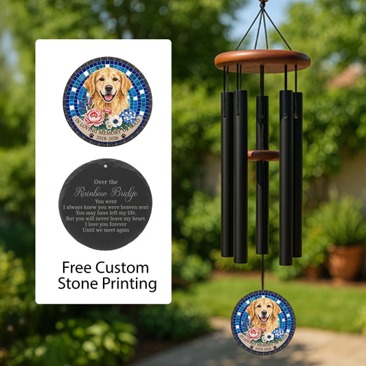Golden Retriever Memorial Wind Chime, Personalized Navy Mosaic, Pet Bereavement Gift, Dog Tribute Decor - image 1