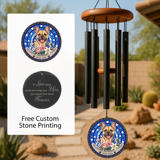 French Bulldog Memorial Wind Chime, Personalized Cobalt Blue Mosaic, Dog Bereavement Present, Pet Tribute - image 1