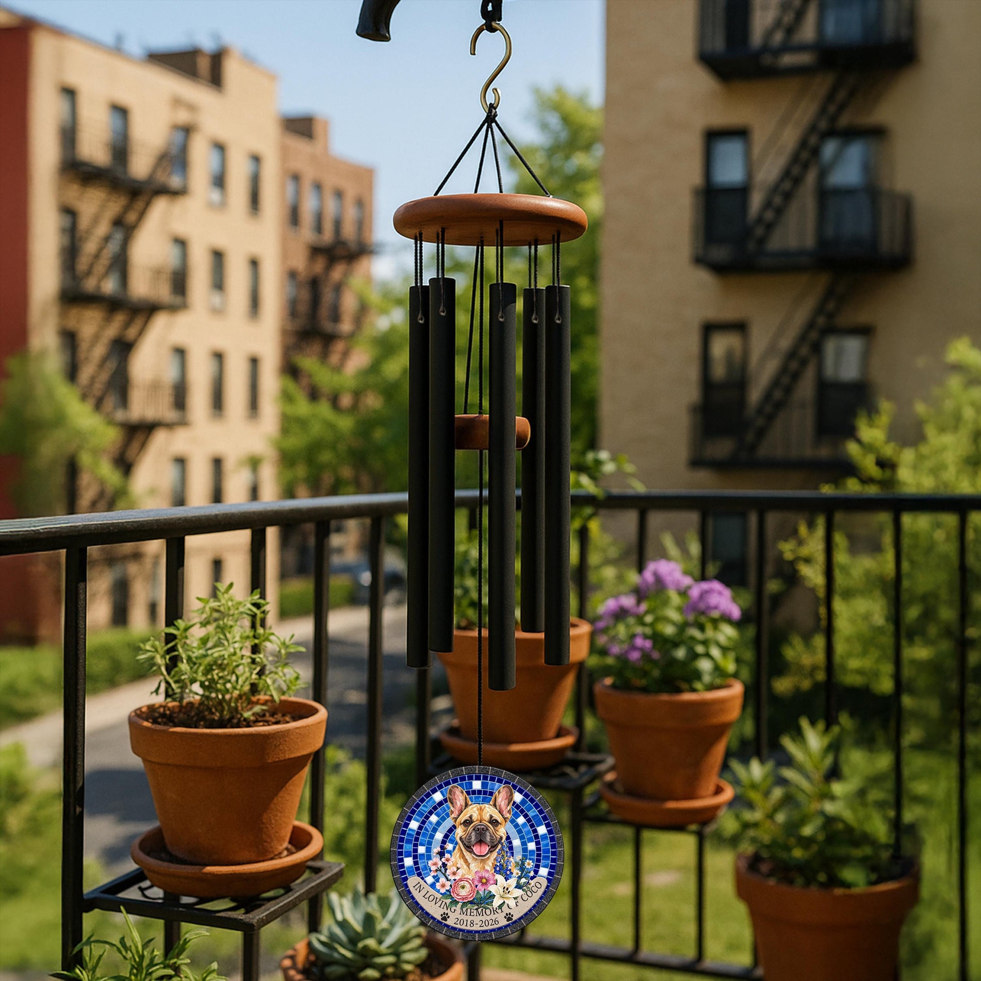 French Bulldog Memorial Wind Chime, Personalized Cobalt Blue Mosaic, Dog Bereavement Present, Pet Tribute - image 3