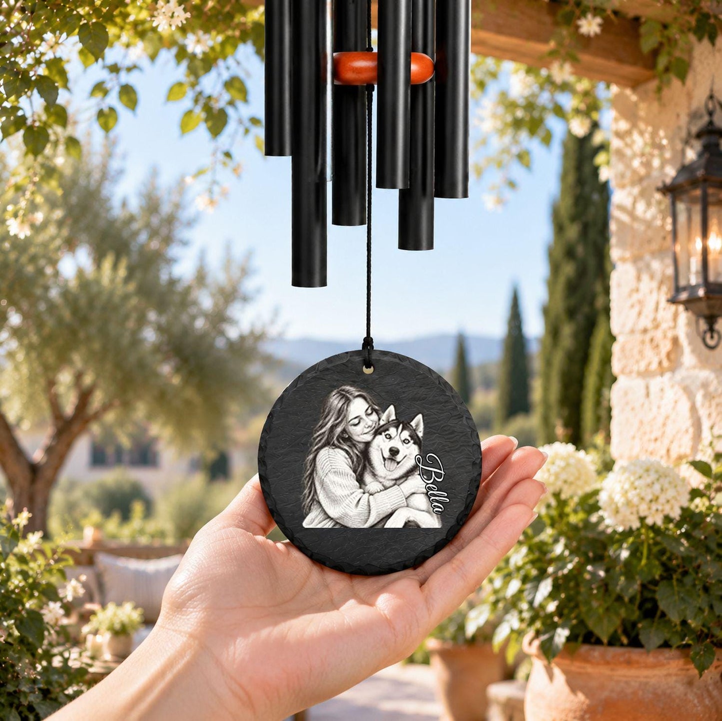 Pet Photo Wind Chime, Personalized Dog or Cat Memorial Gift, 5 Portrait Styles, Rainbow Bridge Loss Keepsake - image 9