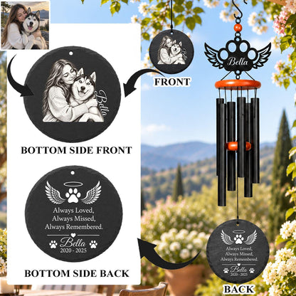Pet Photo Wind Chime, Personalized Dog or Cat Memorial Gift, 5 Portrait Styles, Rainbow Bridge Loss Keepsake - image 1