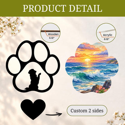 Golden Retriever Suncatcher, Custom Sunset Pet Memorial Ornament, Personalized Golden Silhouette, Ra