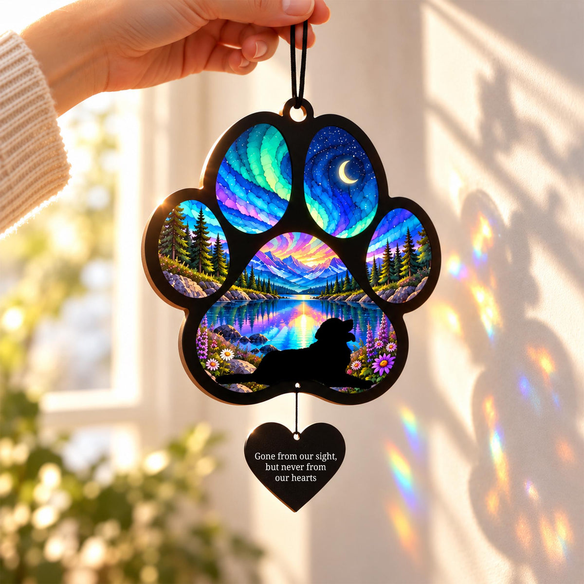 Golden Retriever Suncatcher, Custom Sunset Pet Memorial Ornament, Personalized Golden Silhouette, Ra