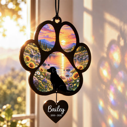 Golden Retriever Suncatcher, Custom Sunset Pet Memorial Ornament, Personalized Golden Silhouette, Ra