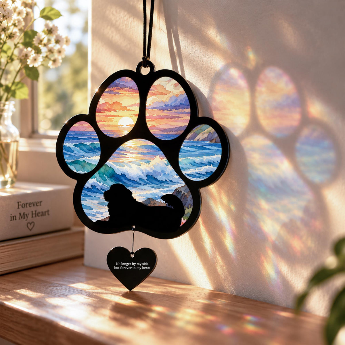 Golden Retriever Suncatcher, Custom Sunset Pet Memorial Ornament, Personalized Golden Silhouette, Ra