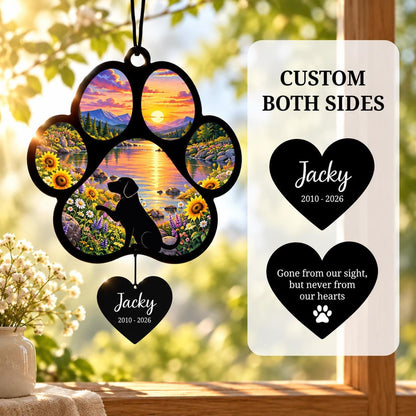 Beagle Memorial Suncatcher, Custom Sunset Pet Sympathy Ornament, Personalized Beagle Silhouette, Rai