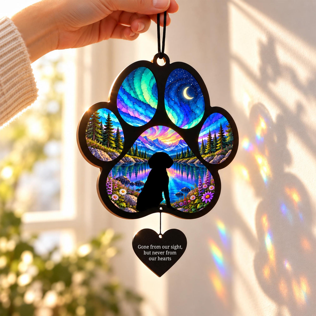 Beagle Memorial Suncatcher, Custom Sunset Pet Sympathy Ornament, Personalized Beagle Silhouette, Rai