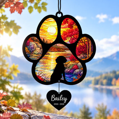 Beagle Memorial Suncatcher, Custom Sunset Pet Sympathy Ornament, Personalized Beagle Silhouette, Rai